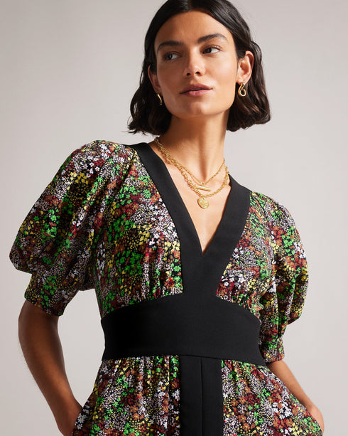 LOTTEI-Dresses-Crepe Panelled Puff Sleeve Midi Dress- Ted Baker Romania